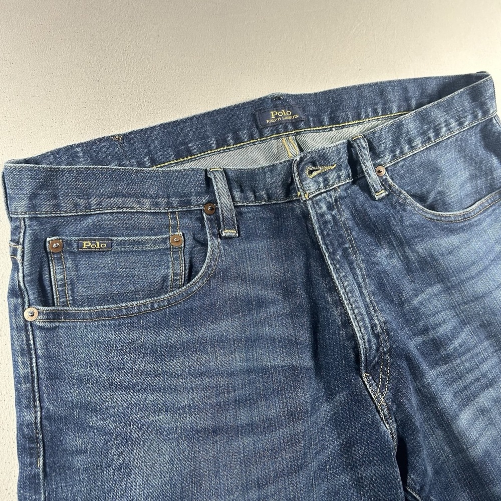 Mens Polo Ralph Lauren Varick Slim Straight Jeans 36x30 Medium Wash Blue Denim